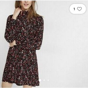 Express Black Floral Long Sleeve Dress NWOT